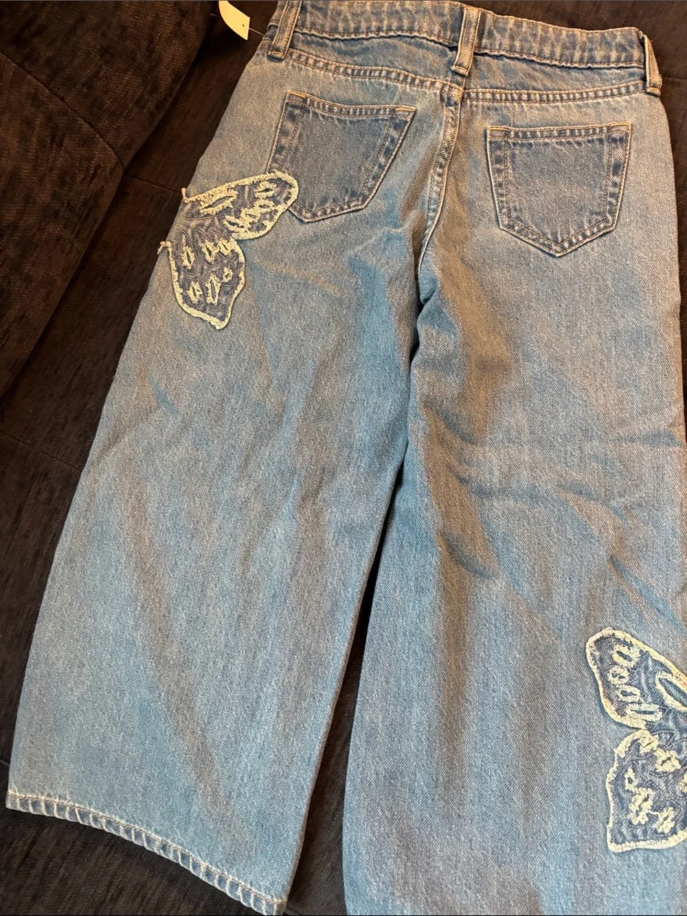 GAP Light Blue Wide-Leg Jeans with White Butterfly Embroidery